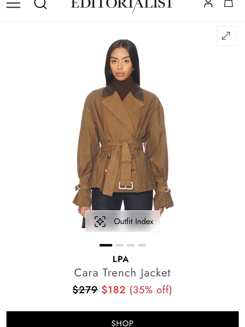 LPA Cara Trench Jacket in brown with dark contrast collar